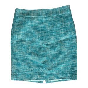 Banana Republic Teal White Textured Woven Cotton Lined Pencil Skirt 18.5" Sz 4